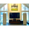 Furnitech 70” Mid-Century Modern TV Stand Media Console for Flat Screen and Audio Video Installations with a cognac finish over Brazilian cherry veneers and solid black cherry wood legs - Lifestyle