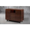 Furnitech 47" Mid - Century Modern media, gaming, storage dresser in exotic Iron Wood featuring solid cherry wood solid black cherry wood legs - Front Side Angle