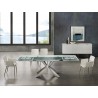 ICON Dining Table In Clear Glass With Polished Stainless Steel Base - Lifestyle