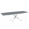 Icon Dining Table In Gray Glass With Polished Stainless Steel Base - White BG