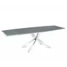 Icon Dining Table In Gray Glass With Polished Stainless Steel Base - White BG - Icon Dining Table In Gray Glass With Polished Stainless Steel Base - White BG