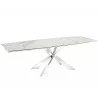 Icon Dining Table In White Marbled Porcelain Top On Glass With Polished Stainless Steel Base - White BG - Icon Dining Table In White Marbled Porcelain Top On Glass With Polished Stainless Steel Base - White BG