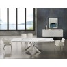 Icon Dining Table In White Marbled Porcelain Top On Glass With Polished Stainless Steel Base - Lifestyle