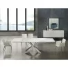 Icon Dining Table In White Marbled Porcelain Top On Glass With Polished Stainless Steel Base - Lifestyle - Icon Dining Table In White Marbled Porcelain Top On Glass With Polished Stainless Steel Base - Lifestyle