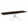 Icon Dining Table In Smoked Glass With Polished Stainless Steel Base - Angled