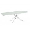 Icon Dining Table In White Glass With Polished Stainless Steel Base - Angled