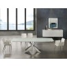 Icon Dining Table In White Glass With Polished Stainless Steel Base - Lifestyle