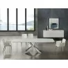 Icon Dining Table In White Glass With Polished Stainless Steel Base - Lifestyle - Icon Dining Table In White Glass With Polished Stainless Steel Base - Lifestyle