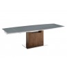 Olivia Dining Table In Gray Glass With Walnut Veneer Base - Angled Extended