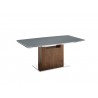 Olivia Dining Table In Gray Glass With Walnut Veneer Base - Angled