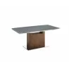 Olivia Dining Table In Gray Glass With Walnut Veneer Base - Angled - Olivia Dining Table In Gray Glass With Walnut Veneer Base - Angled
