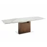 Olivia Dining Table In White Marbled Porcelain Top On Glass With Walnut Veneer Base - Angled Extended - Olivia Dining Table In White Marbled Porcelain Top On Glass With Walnut Veneer Base - Angled Extended