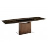 Olivia Dining Table In Smoked Glass With Walnut Veneer Base - Angled Extended