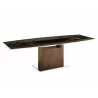 Olivia Dining Table In Smoked Glass With Walnut Veneer Base - Angled Extended - Olivia Dining Table In Smoked Glass With Walnut Veneer Base - Angled Extended