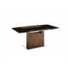 Olivia Dining Table In Smoked Glass With Walnut Veneer Base - Angled