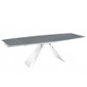 Stanza Dining Table In Gray Glass With Polished Stainless Steel Base - Angled Extended
