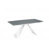Stanza Dining Table In Gray Glass With Polished Stainless Steel Base - Angled