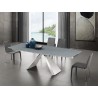 Stanza Dining Table In Gray Glass With Polished Stainless Steel Base - Lifestyle