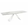 Stanza Dining Table In White Marbled Porcelain Top On Glass With Polished Stainless Steel Base - Angled Extended - Stanza Dining Table In White Marbled Porcelain Top On Glass With Polished Stainless Steel Base - Angled Extended