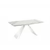 Stanza Dining Table In White Marbled Porcelain Top On Glass With Polished Stainless Steel Base - Angled - Stanza Dining Table In White Marbled Porcelain Top On Glass With Polished Stainless Steel Base - Angled