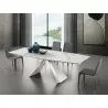 Stanza Dining Table In White Marbled Porcelain Top On Glass With Polished Stainless Steel Base - Lifestyle - Stanza Dining Table In White Marbled Porcelain Top On Glass With Polished Stainless Steel Base - Lifestyle