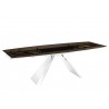 Stanza Dining Table In Smoked Glass With Polished Stainless Steel Base - Extended Angled