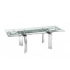 ASTOR Dining Table In Clear Glass With Polished Stainless Steel Base - Angled Extended