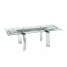 ASTOR Dining Table In Clear Glass With Polished Stainless Steel Base - Angled Extended - ASTOR Dining Table In Clear Glass With Polished Stainless Steel Base - Angled Extended