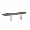 Casabianca ALLEGRIA Dining Table In Brown Marbled Porcelain Top On Glass With Polished Stainless Steel Base - Angled Extended - Casabianca ALLEGRIA Dining Table In Brown Marbled Porcelain Top On Glass With Polished Stainless Steel Base - Angled Extended