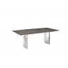 Casabianca ALLEGRIA Dining Table In Brown Marbled Porcelain Top On Glass With Polished Stainless Steel Base - Angled
