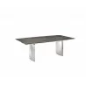 Casabianca ALLEGRIA Dining Table In Brown Marbled Porcelain Top On Glass With Polished Stainless Steel Base - Angled - Casabianca ALLEGRIA Dining Table In Brown Marbled Porcelain Top On Glass With Polished Stainless Steel Base - Angled