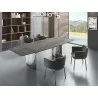 Casabianca ALLEGRIA Dining Table In Brown Marbled Porcelain Top On Glass With Polished Stainless Steel Base - Lifestyle - Casabianca ALLEGRIA Dining Table In Brown Marbled Porcelain Top On Glass With Polished Stainless Steel Base - Lifestyle