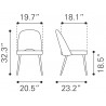 Zuo Modern Teddy Dining Chair in Gray - Seat Dimension