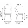 Zuo Modern Teddy Dining Chair in Ivory - Seat Dimension - Zuo Modern Teddy Dining Chair in Ivory - Seat Dimension