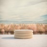 Azzurro Living Texoma Coffee Table With Dekton Top Base Only With Natural Aluminum Frame And Almond All-Weather Wicker - Lifestyle