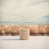 Azzurro Living Texoma Side Table With Dekton Top Base Only With Natural Aluminum And Almond All-Weather Wicker - Lifestyle