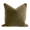 Essentials For Living the Not So Basic 22" Olive Velvet, Whiskey Brown Top Grain Leather Piping Essential Pillow - Set of 2 in Front Angle