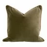 Essentials For Living the Not So Basic 22" Olive Velvet, Whiskey Brown Top Grain Leather Piping Essential Pillow - Set of 2 in Front Angle - Essentials For Living the Not So Basic 22" Olive Velvet, Whiskey Brown Top Grain Leather Piping Essential Pillow - Set of 2 in Front Angle
