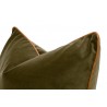 Essentials For Living the Not So Basic 22" Olive Velvet, Whiskey Brown Top Grain Leather Piping Essential Pillow - Set of 2 in Closeup Top Side Angle