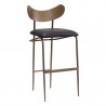 Sunpan Gibbons Barstool in Antique Brass - Charcoal Black Leather - Front Side Angle