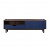 Manhattan Comfort Duane 59.25 Modern Ribbed TV Stand in Dark Brown And Blue Front