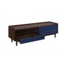 Manhattan Comfort Duane 59.25 Modern Ribbed TV Stand in Dark Brown And Blue Open