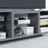 Manhattan Comfort Brighton 60" TV Stand with Glass Shelves and Media Wire Management in Grey - Manhattan Comfort Brighton 60" TV Stand with Glass Shelves and Media Wire Management in Grey