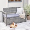 Vifah Gabrielle All-weather Resin Wicker Lounge Patio Sofa Storage Bench in Grey with Cushion, Lifestyle