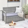 Vifah Gabrielle All-weather Resin Wicker Lounge Patio Sofa Storage Bench in Grey with Cushion, Lifestyle - Vifah Gabrielle All-weather Resin Wicker Lounge Patio Sofa Storage Bench in Grey with Cushion, Lifestyle