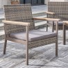 Vifah Evelyn 4-Piece All-Weather Outdoor Resin Wicker Mixed Acacia Wood Lounge Sofa Set in Grey with Cushion, Close Armchair View