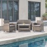 Vifah Gabrielle Resin Wicker Mixed Acacia Wood Patio Lounge Sofa Set in Grey with Cushion, Frontview