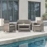 Vifah Gabrielle Resin Wicker Mixed Acacia Wood Patio Lounge Sofa Set in Grey with Cushion, Frontview - Vifah Gabrielle Resin Wicker Mixed Acacia Wood Patio Lounge Sofa Set in Grey with Cushion, Frontview
