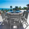Renaissance Outdoor Patio Hand-scraped Wood 7-piece Dining Set with Reclining Chairs - Lifestyle - Renaissance Outdoor Patio Hand-scraped Wood 7-piece Dining Set with Reclining Chairs - Lifestyle