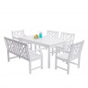 Bradley Outdoor 6-piece Wood Patio Dining Set with 4-foot Bench in White - White BG